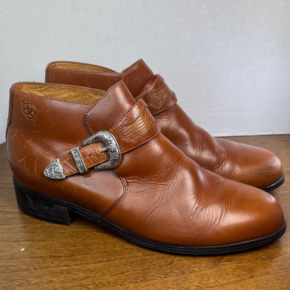 Ariat Brown Leather Ankle Boots with Silver Buckle